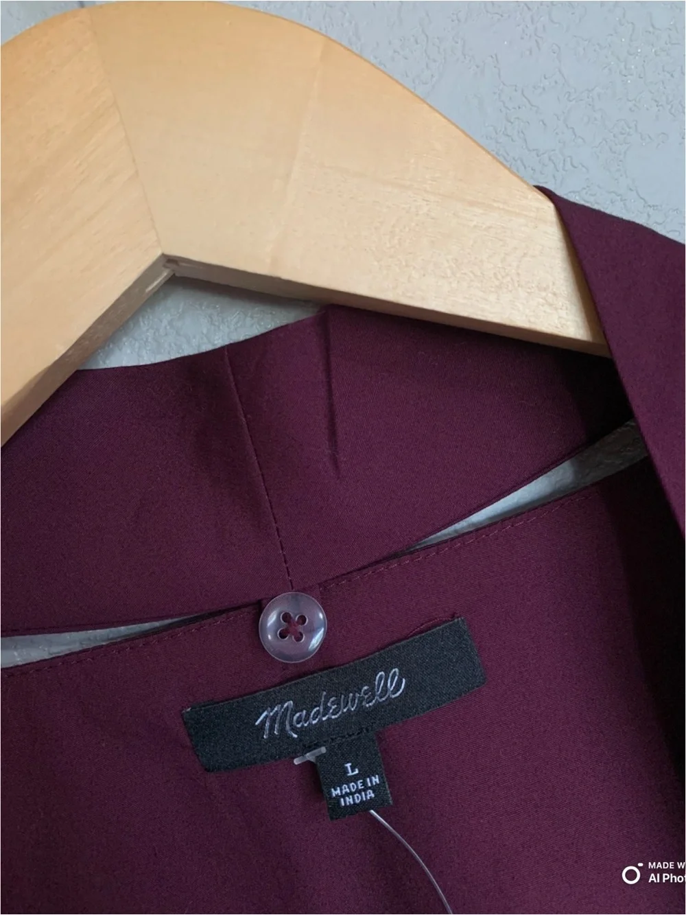 Madewell Large V-Neck Button Front Top With Neck Tie in Dark Pomegranate NWT